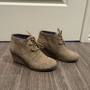 Toms leopard wedge booties.